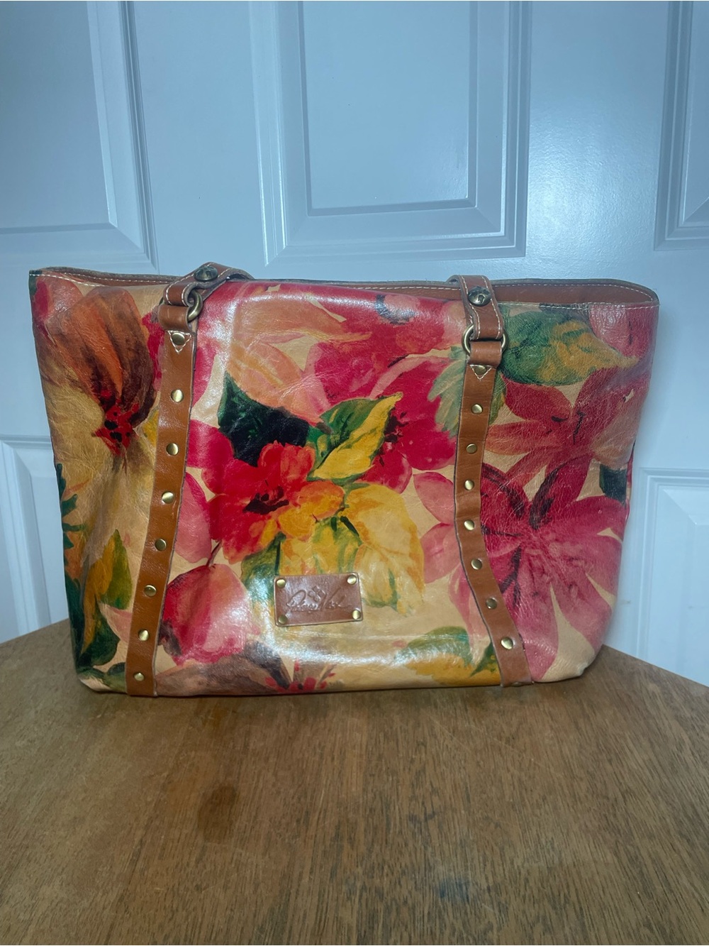 Patricia Nash Floral Leather Tote Bag Multicolor Large Shoulder Watercolor Print